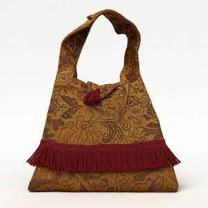 Bohemian Tapestry Shoulder Bag Red Fringe Tassel Boho Festival Handmade